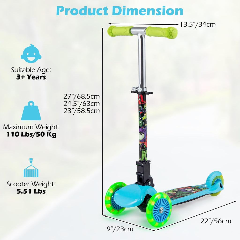 Kids 3-Wheel Kick Scooter with LED Front Wheels J5666
