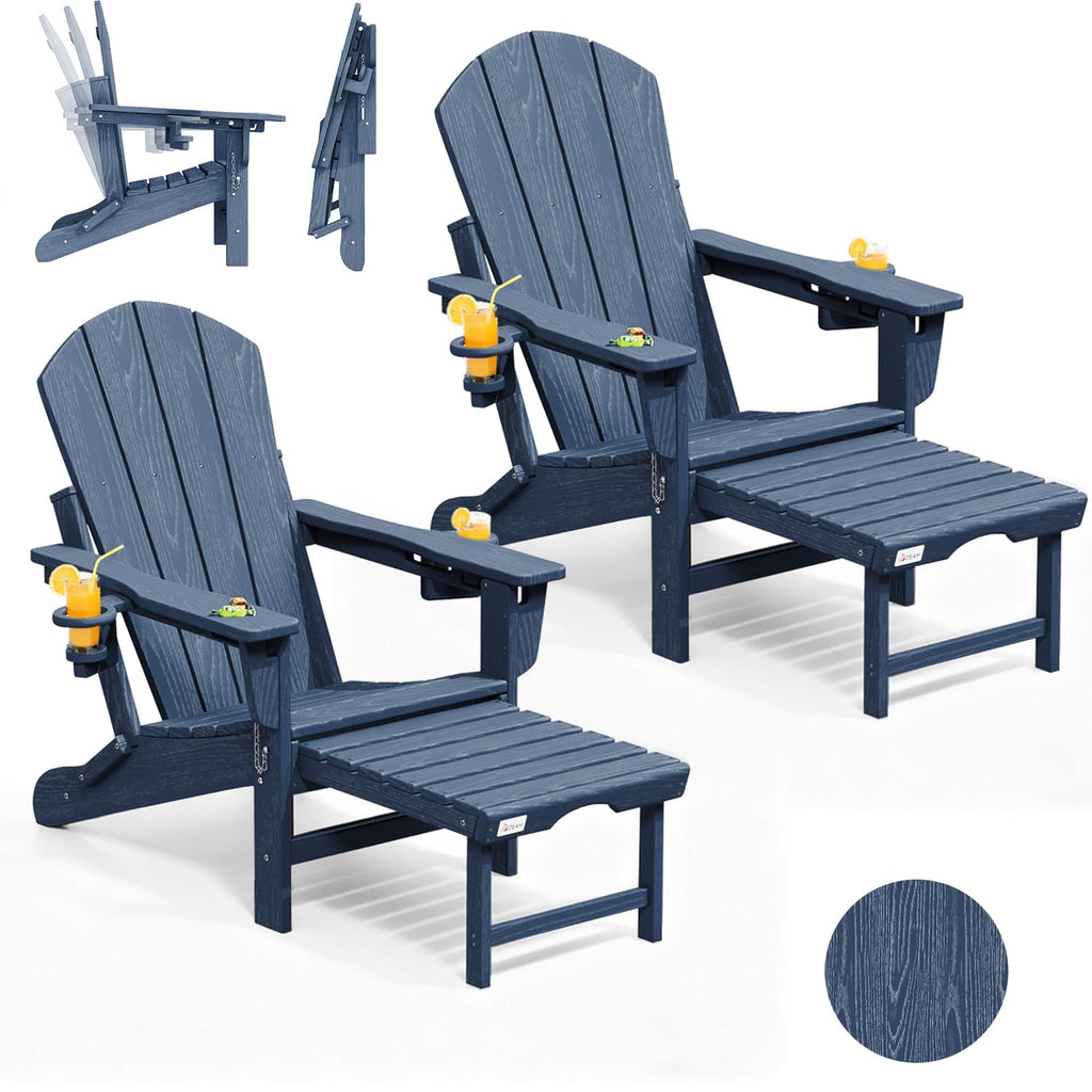 HDPE Folding Adirondack Chairs Set of 2, Navy B2165