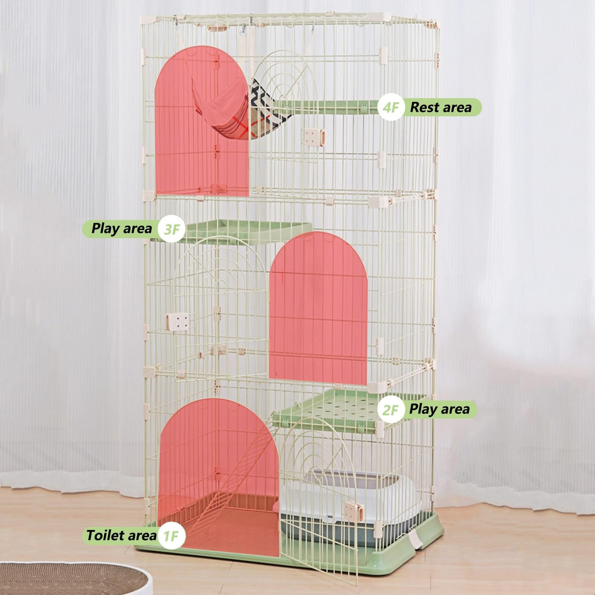 3/4-Tier Wire Cat Cage Playpen Kennel with Hammock X103596