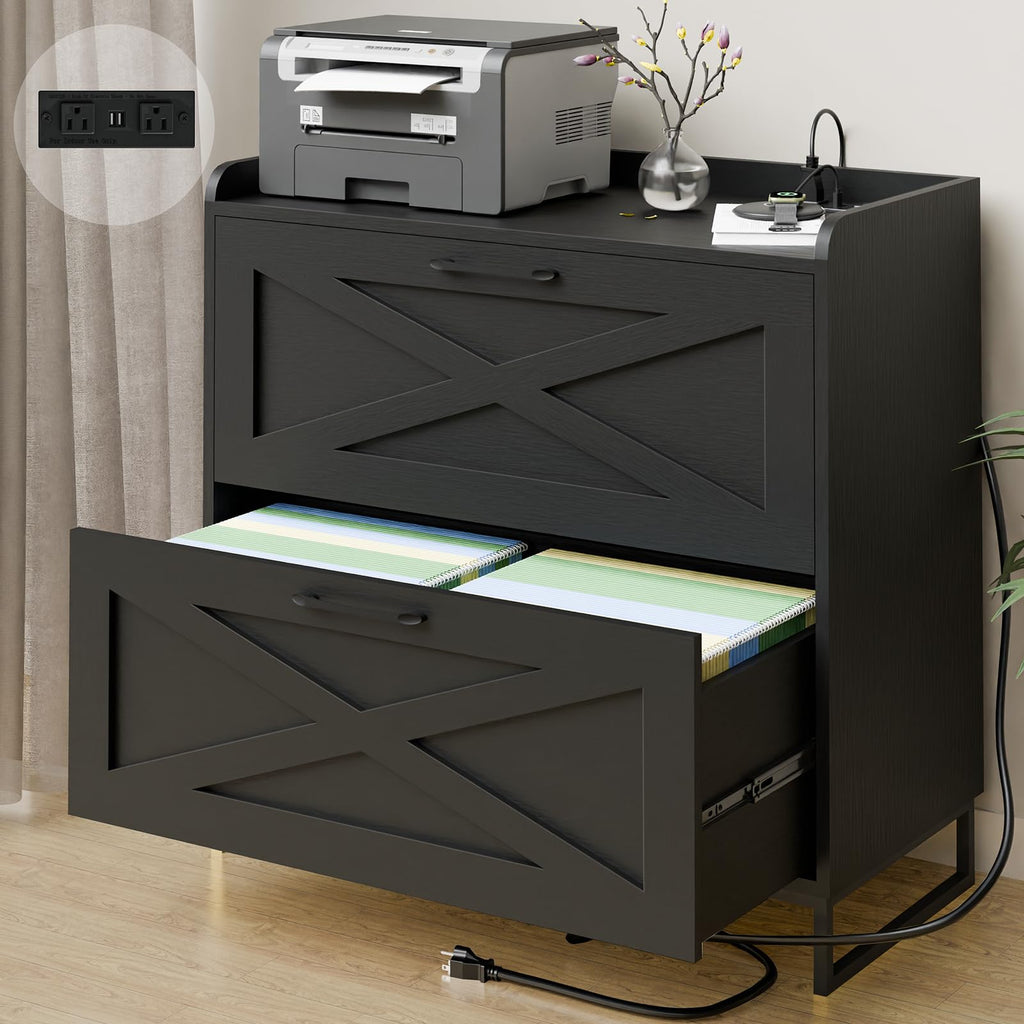 2 Drawer Black File Cabinet with Charging Station C679578