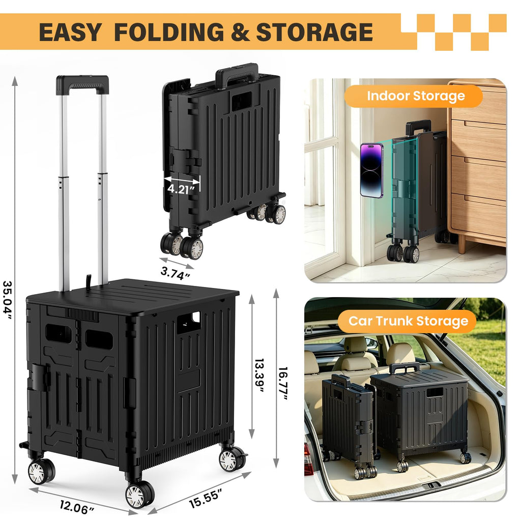 Black Folding Rolling Utility Cart A472
