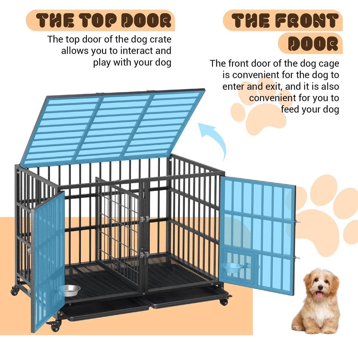 42 inch Heavy Duty Metal Dog Crate with Removable Tray and Wheels N44905