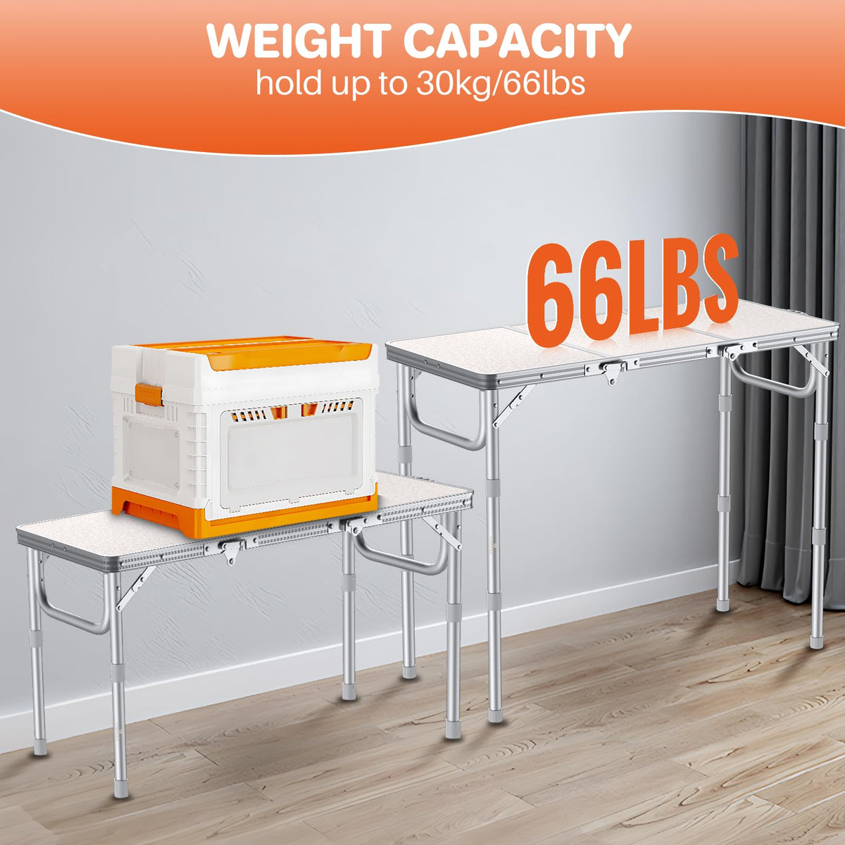 3ft Folding Camping Table, 3 Height Adjustable White R49909