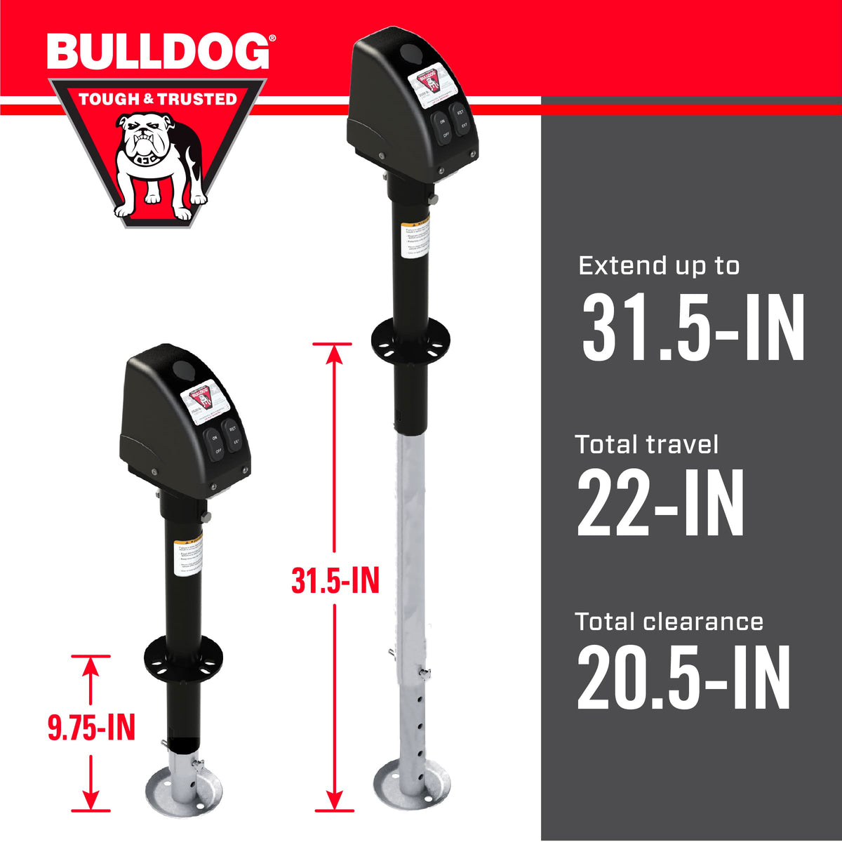 Powered Trailer Jack, A-Frame, 3,500 lbs. Lift Capacity, Bolt-On, 14 Inch Travel F44622