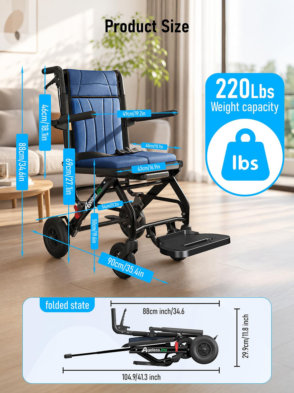 Blue Transport Wheelchair X4316