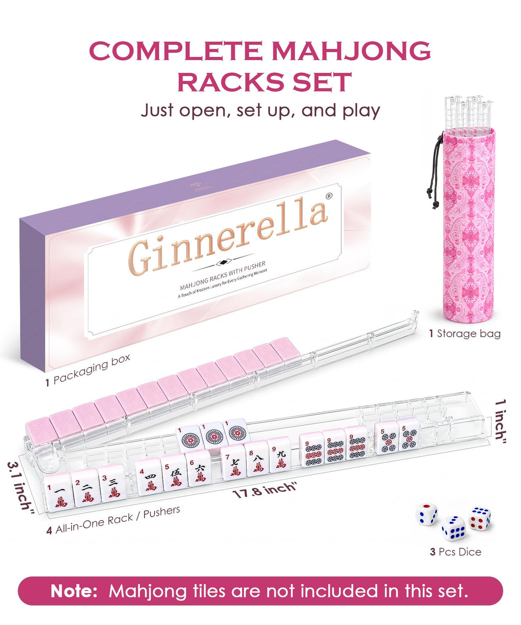 Set of 4 Clear Acrylic Non-slip Mahjong Racks with Pushers H4675