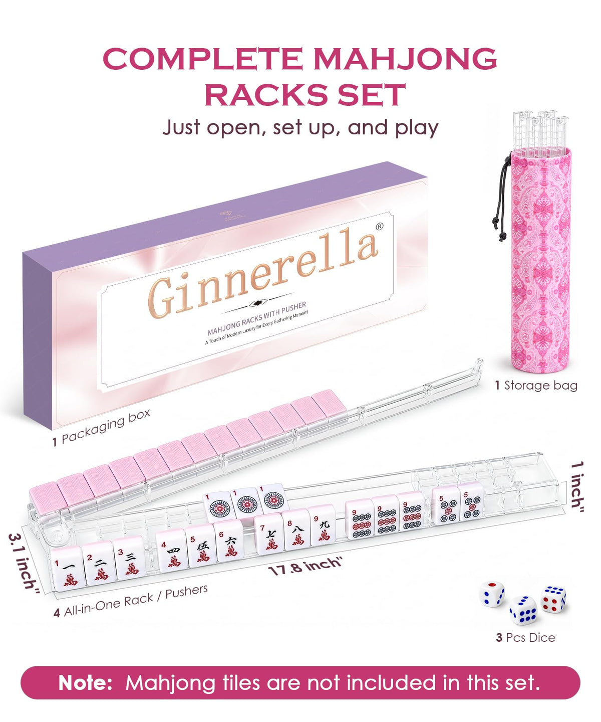 Set of 4 Clear Acrylic Non-slip Mahjong Racks with Pushers H4675