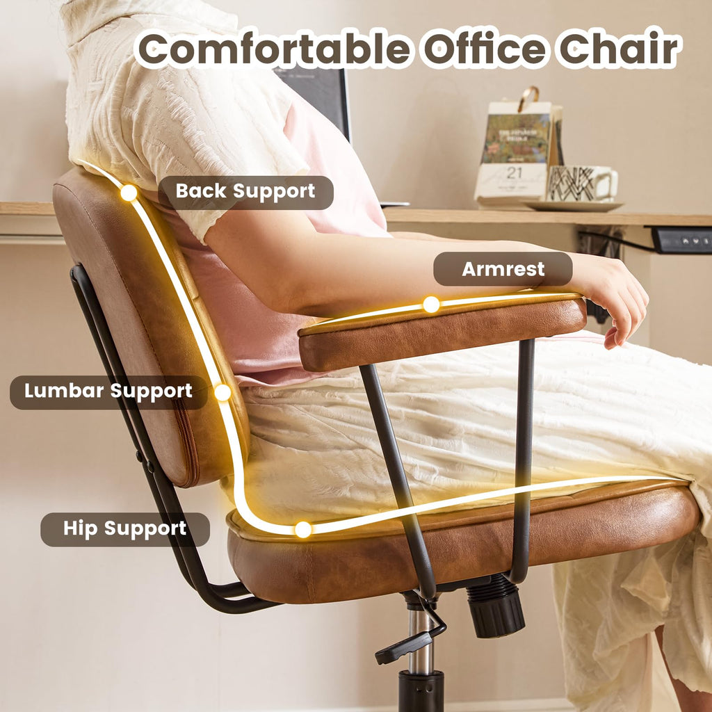 Brown Leather Office Chair with Wheels G321