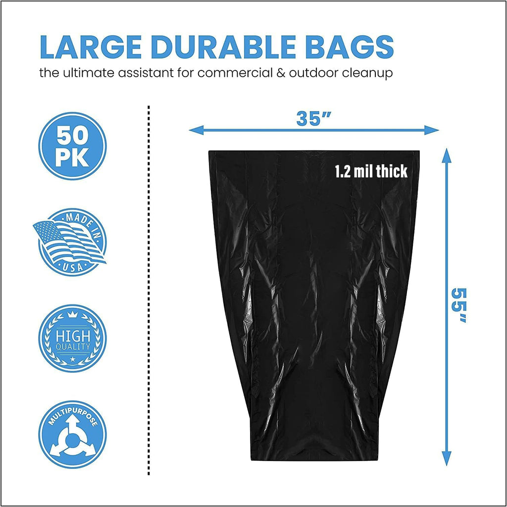 55 Gallon Heavy Duty Trash Bags, 50 Ct, Black, 1.2 Mil X9189