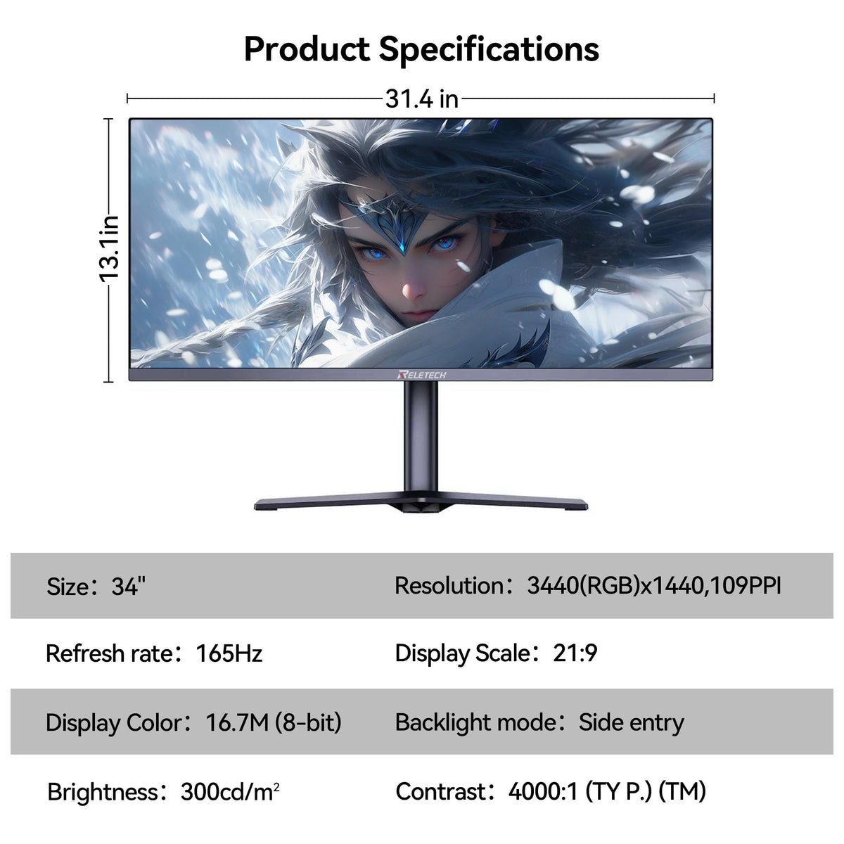 34 Inch Curved Ultrawide Gaming Monitor 21:9 WQHD 165Hz B624