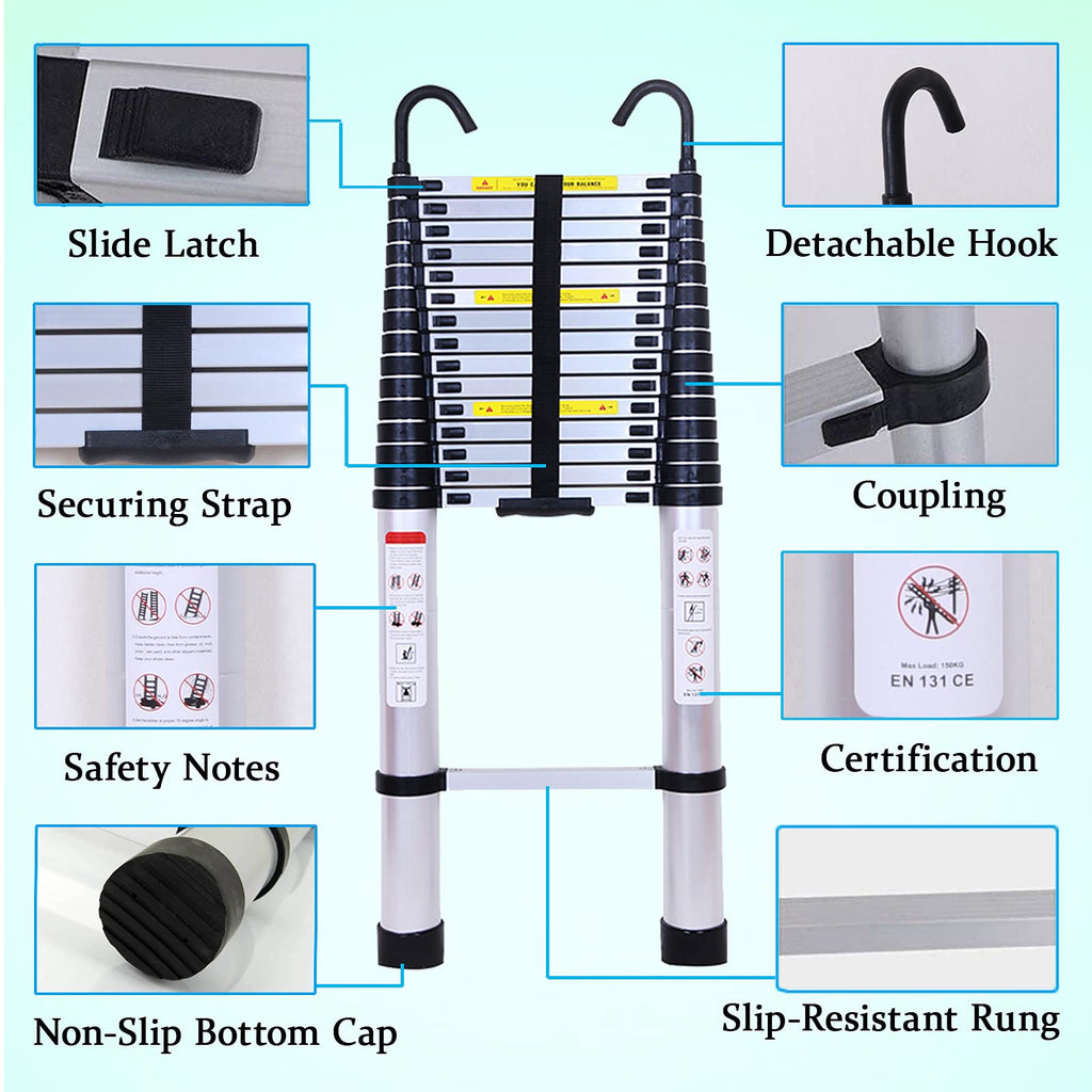 20.5FT Aluminum Telescoping Ladder with 2 Detachable Hooks H526