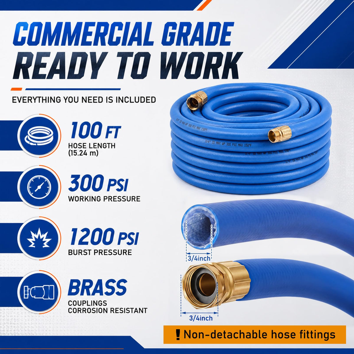 3/4" x 100 ft Lightweight Flexible Garden Hose T74378