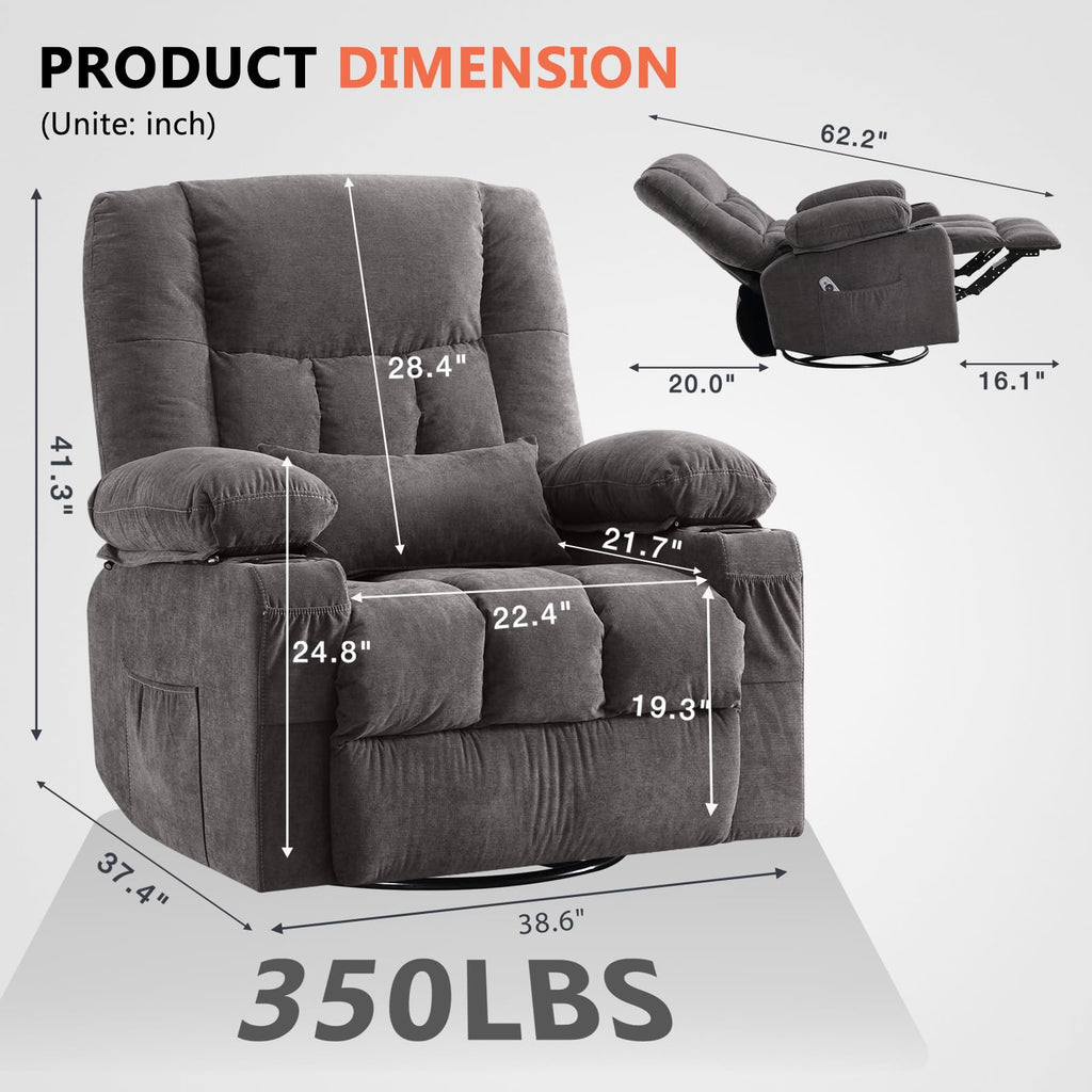 Swivel Rocker Recliner Chair with Massage and Heat K91019