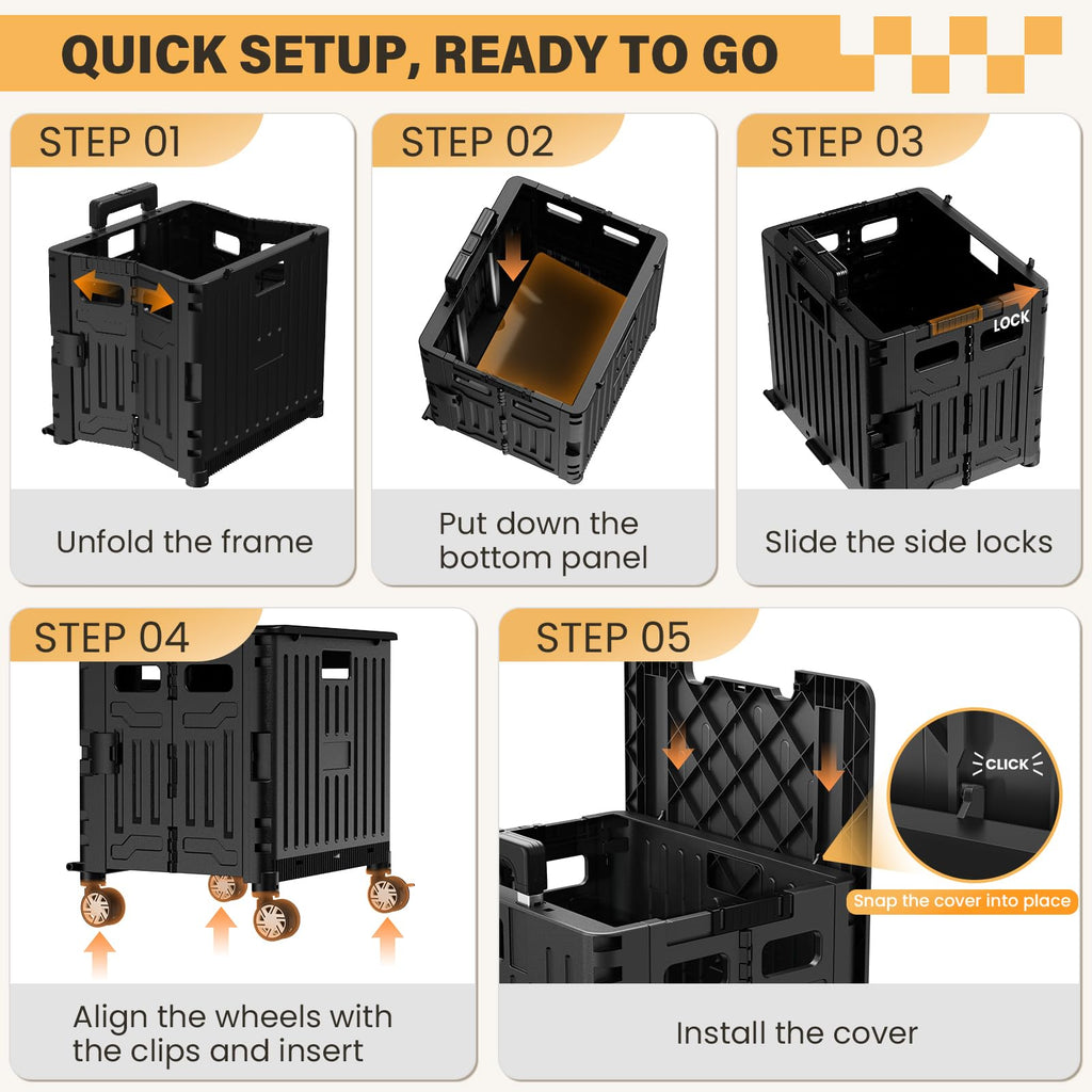 Black Folding Rolling Utility Cart A472