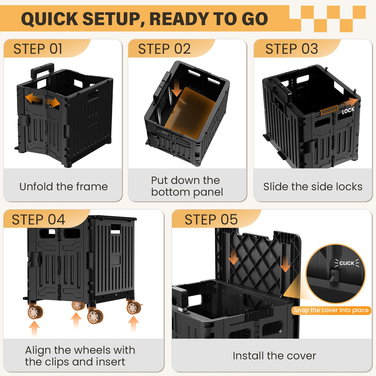 Black Folding Rolling Utility Cart A472