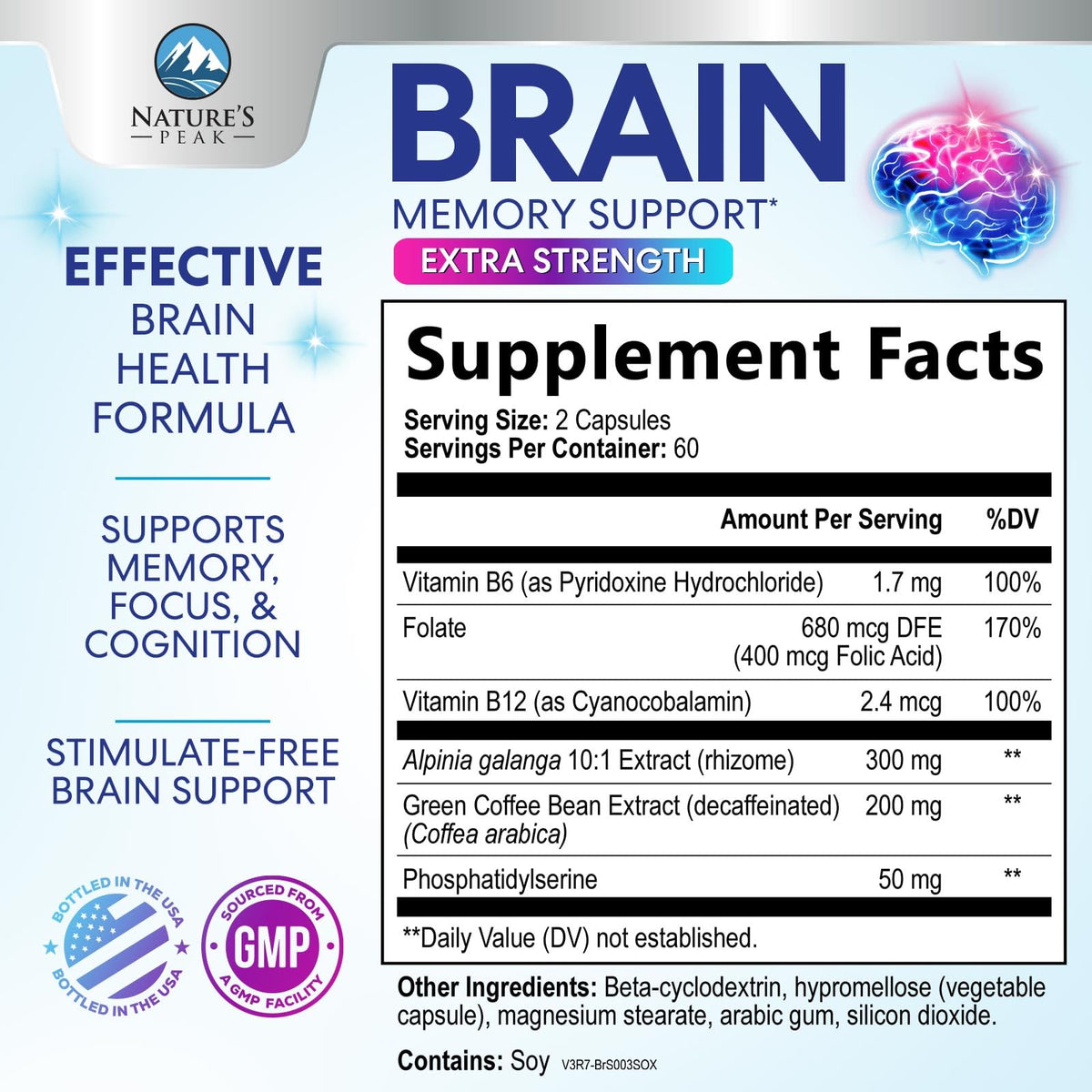 120 Capsules Brain Memory Supplement with Vitamin B6 B12 Folate & Phosphatidylserine P81654