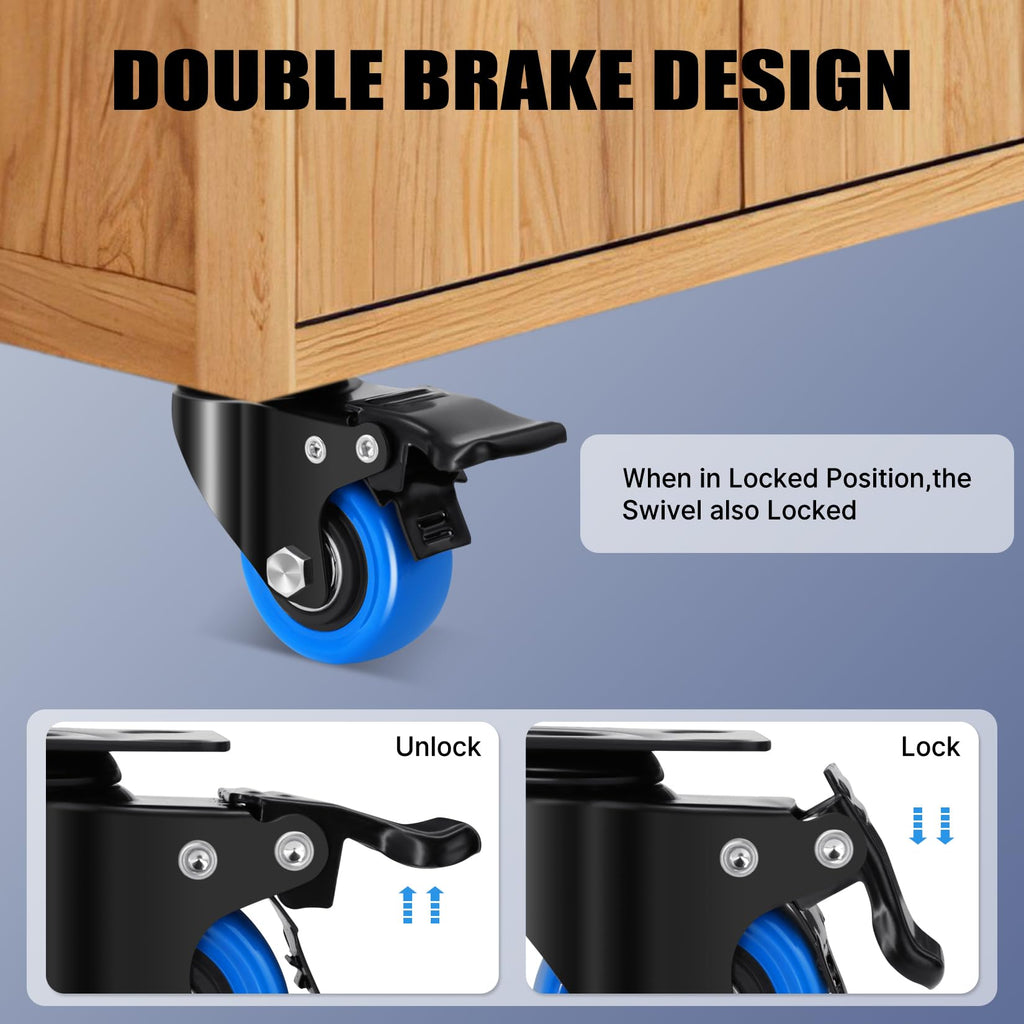 2 Inch Locking Swivel Caster Wheels Set of 8 K622
