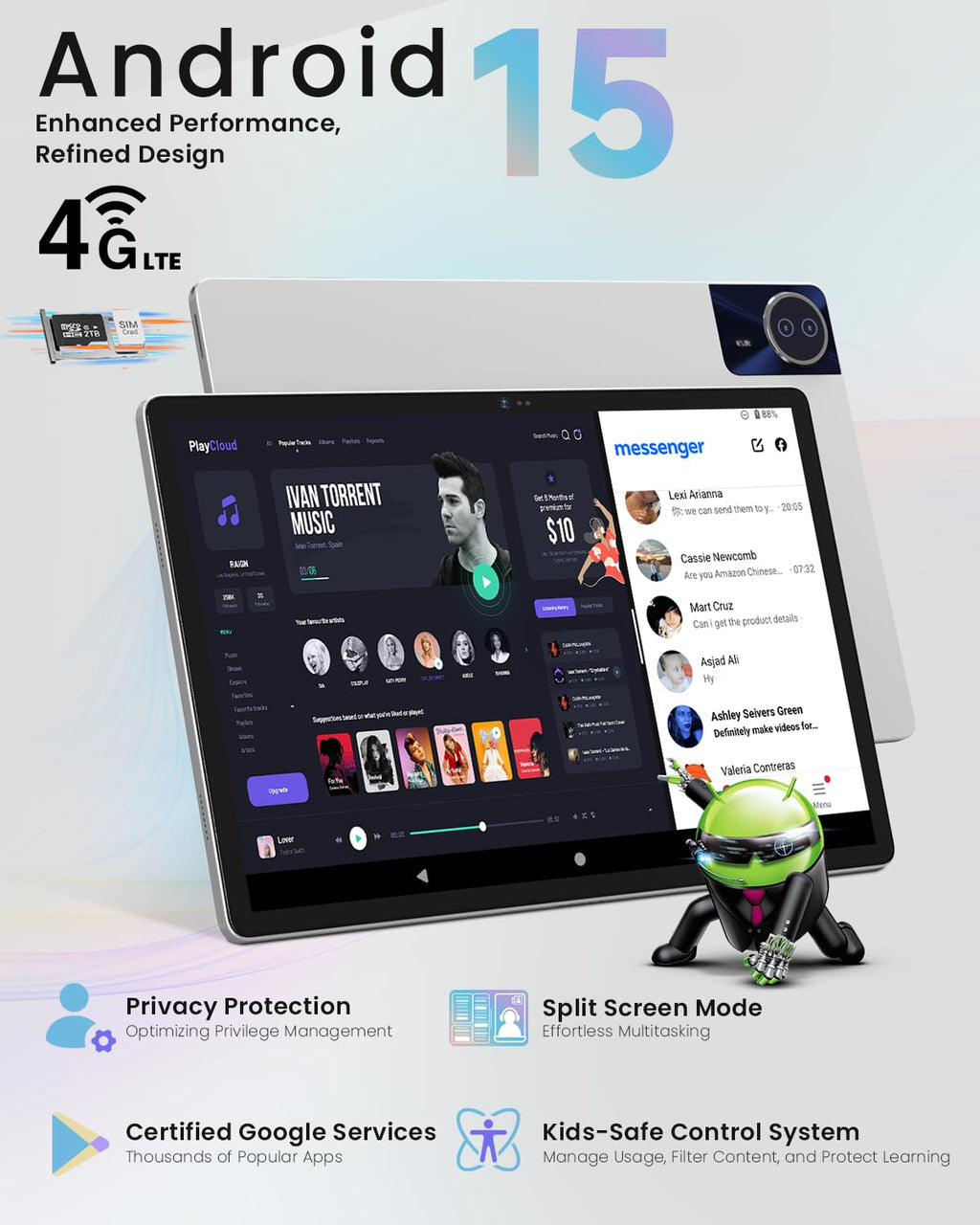 14 Inch Android 15 Tablet, 16GB RAM+256GB ROM, 1920x1200 FHD IPS Display Y985