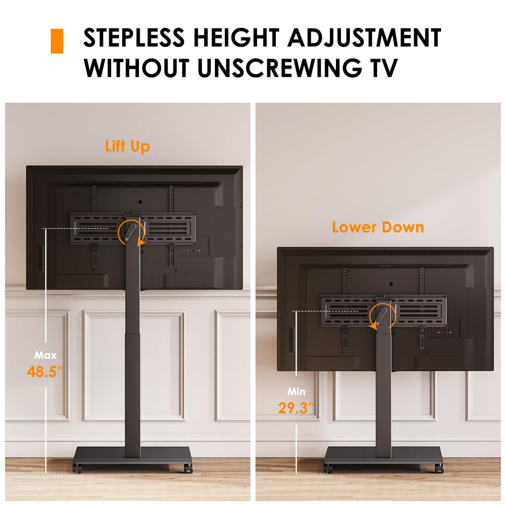 Hand Crank Lift TV Stand with Wheels for 32-75 Inch TVs, Black B879