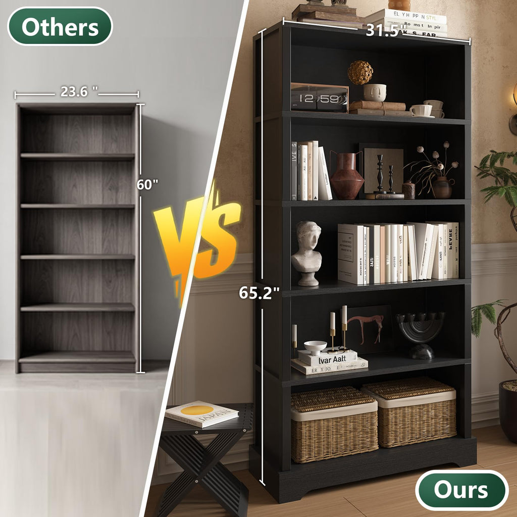 5 Tiers Wooden Bookshelf, 65.2" Tall 31.5" Wide Black O45321