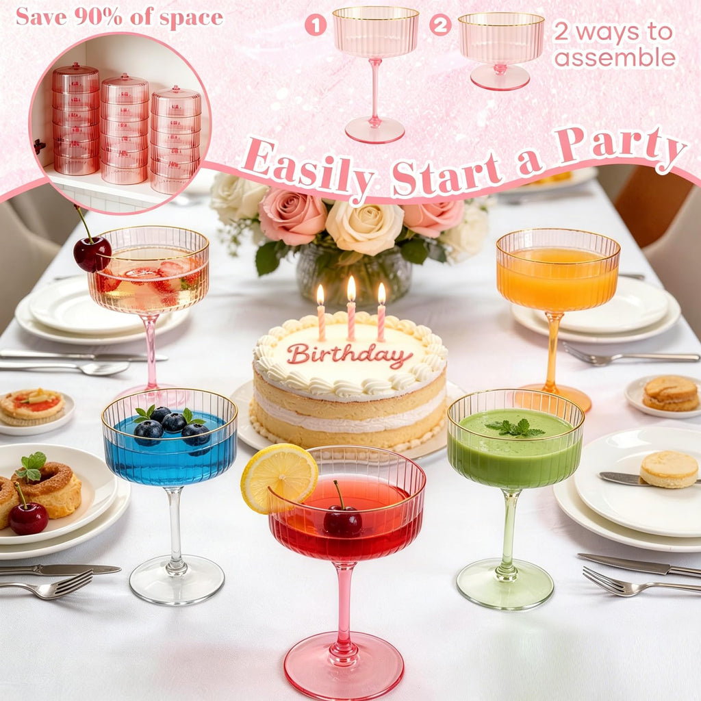Pink 6 Pcs 10 Oz Plastic Martini Glasses R778158
