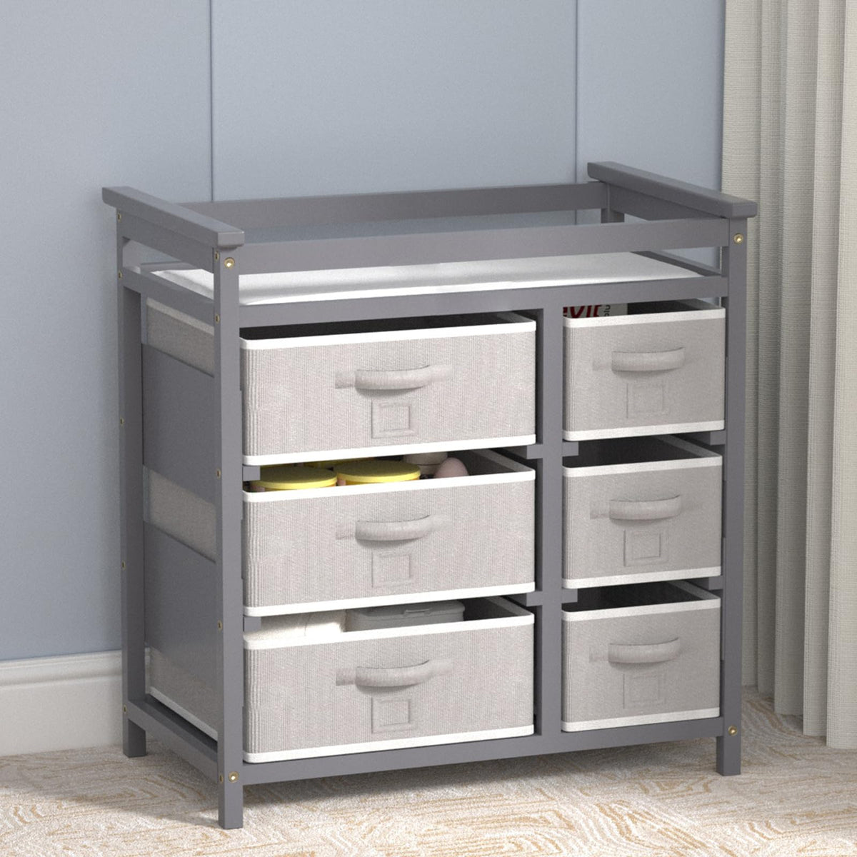 Baby Changing Table with 6 Drawers Storage Station Y88828