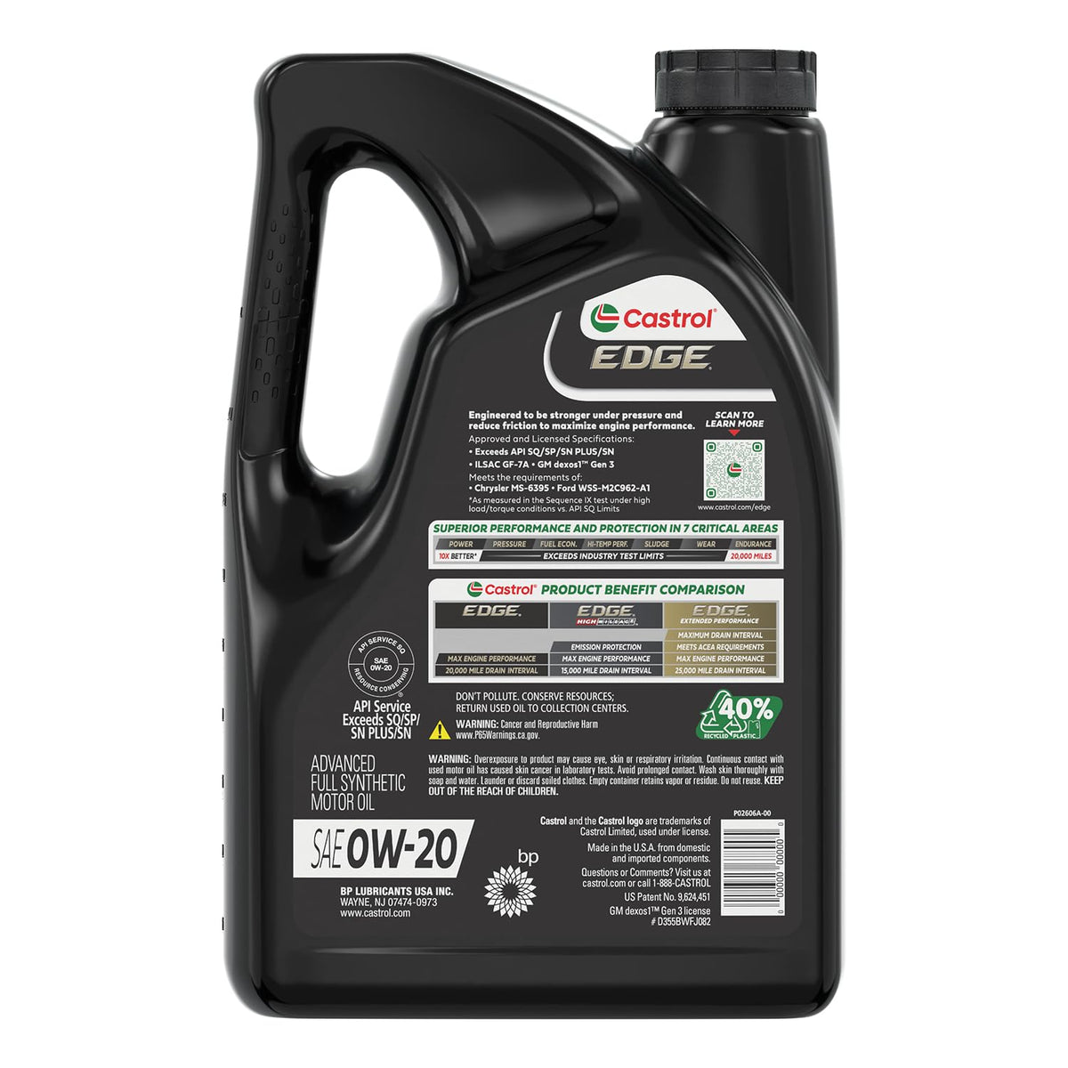 0W-20 Full Synthetic Motor Oil, 5 Quarts C118458