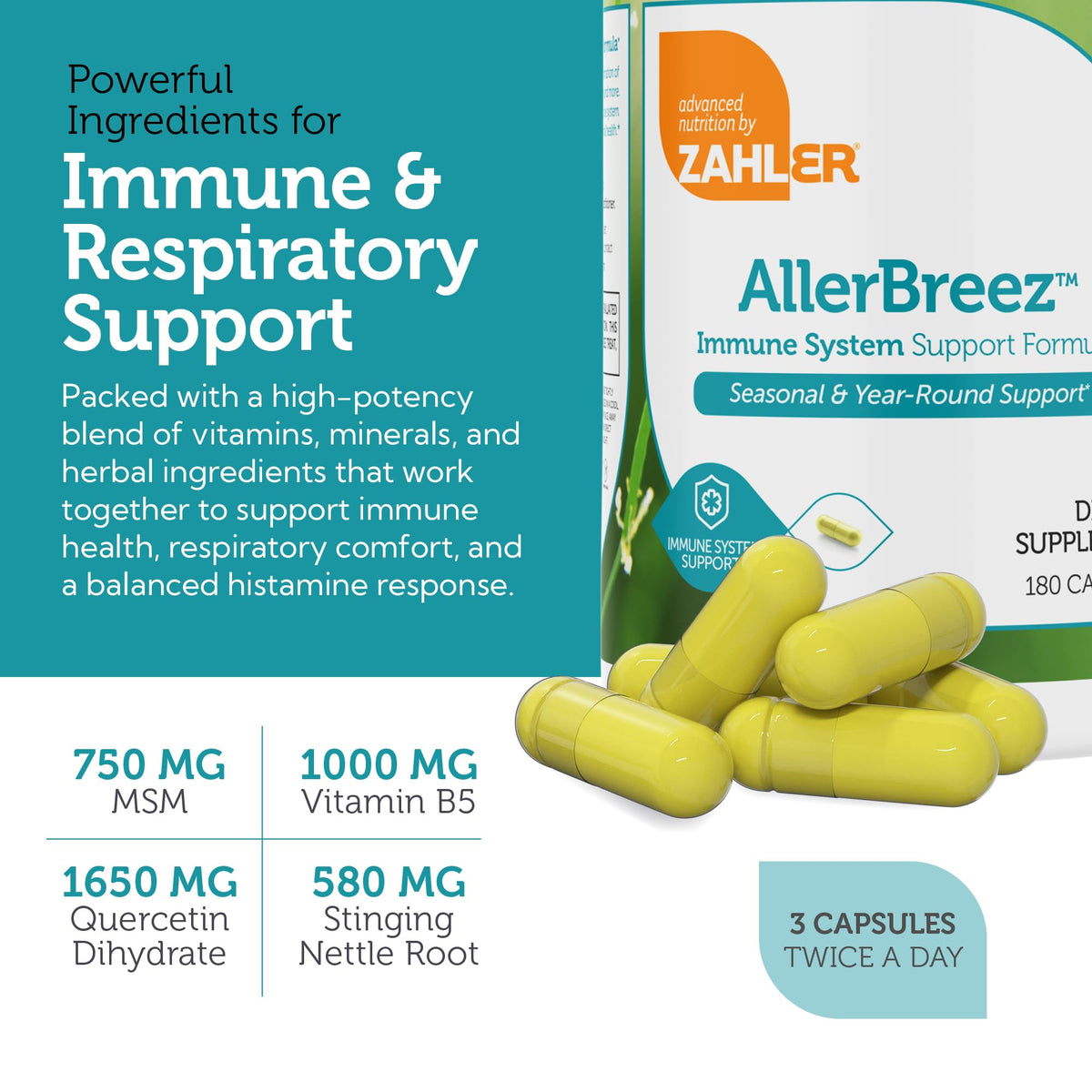 Vitamin C Quercetin MSM Stinging Nettle Immune Support Supplement 180 Capsules B75420