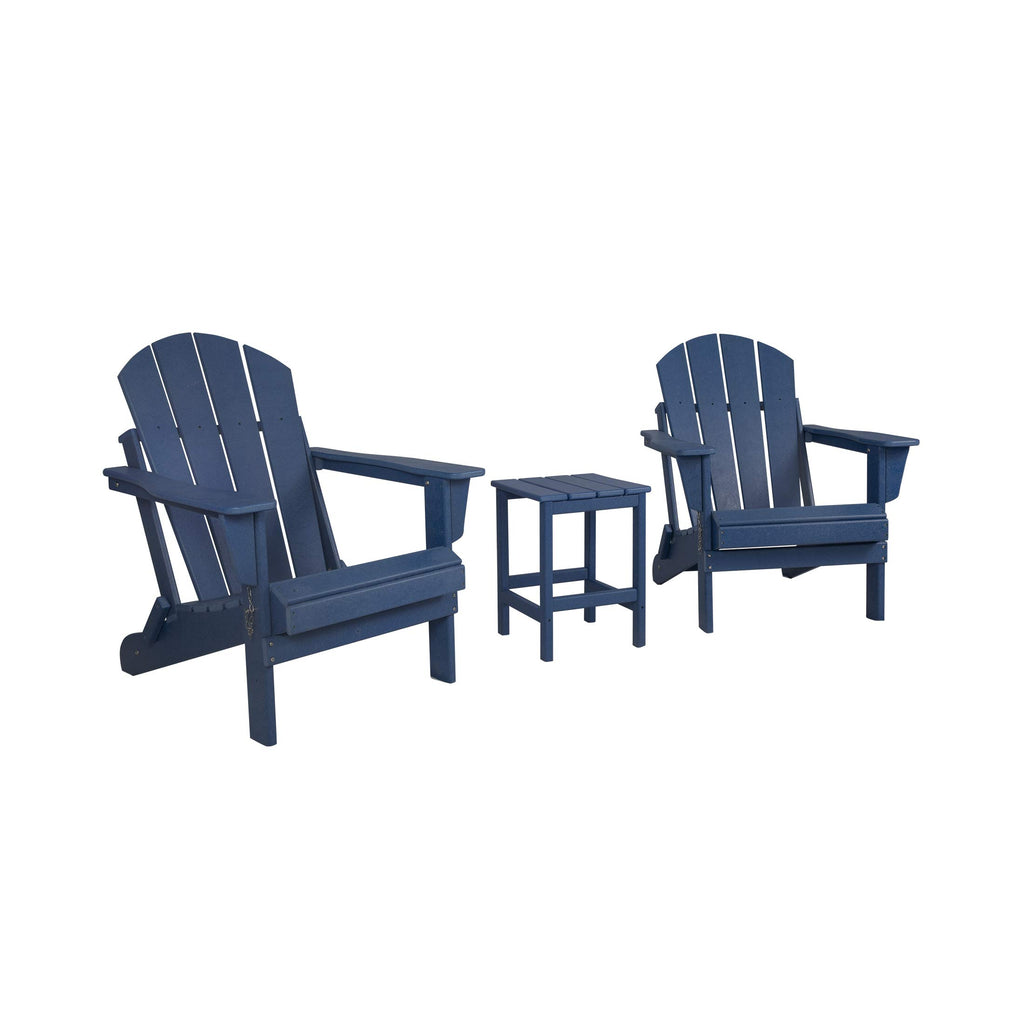 Navy Blue 3-Pieces Adirondack Chairs Set with Side Table X4142