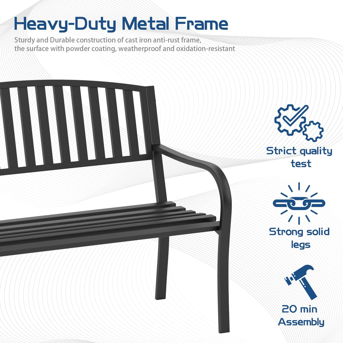 Weatherproof Heavy-Duty Wrought Iron Outdoor Bench T721230