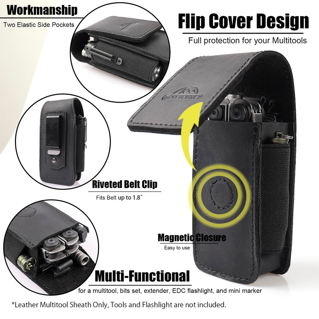 Leather Multitool Sheath with Belt Clip and Magnetic Closure V85675