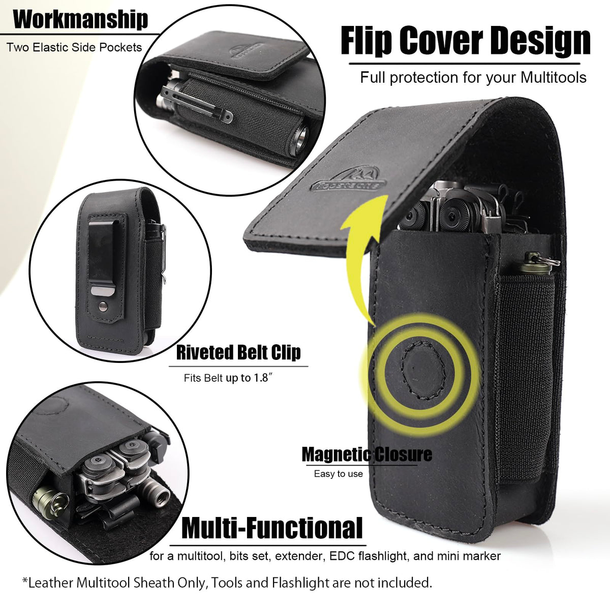 Leather Multitool Sheath with Belt Clip and Magnetic Closure V85675