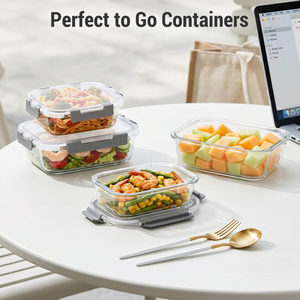 10 Sets 36 oz & 12 oz Glass Food Storage Containers with Lids, Gray C709150