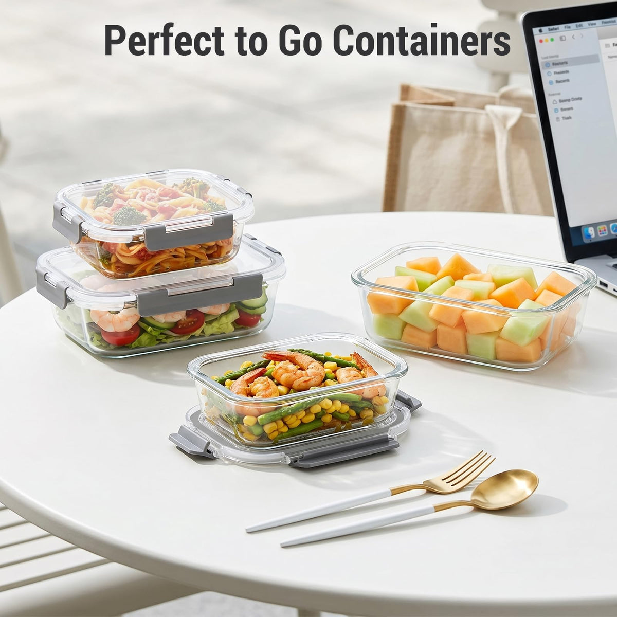 10 Sets 36 oz & 12 oz Glass Food Storage Containers with Lids, Gray C709150