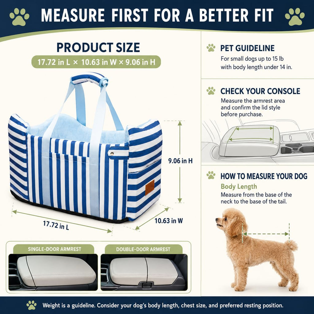 Dog Car Seat for Small Dogs to 15lbs Blue White Stripes Y110899