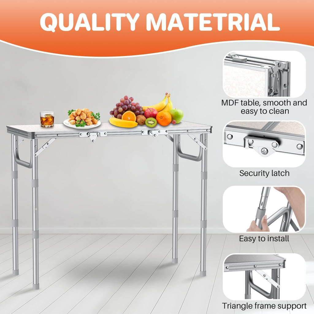 3ft Folding Camping Table, 3 Height Adjustable White R49909
