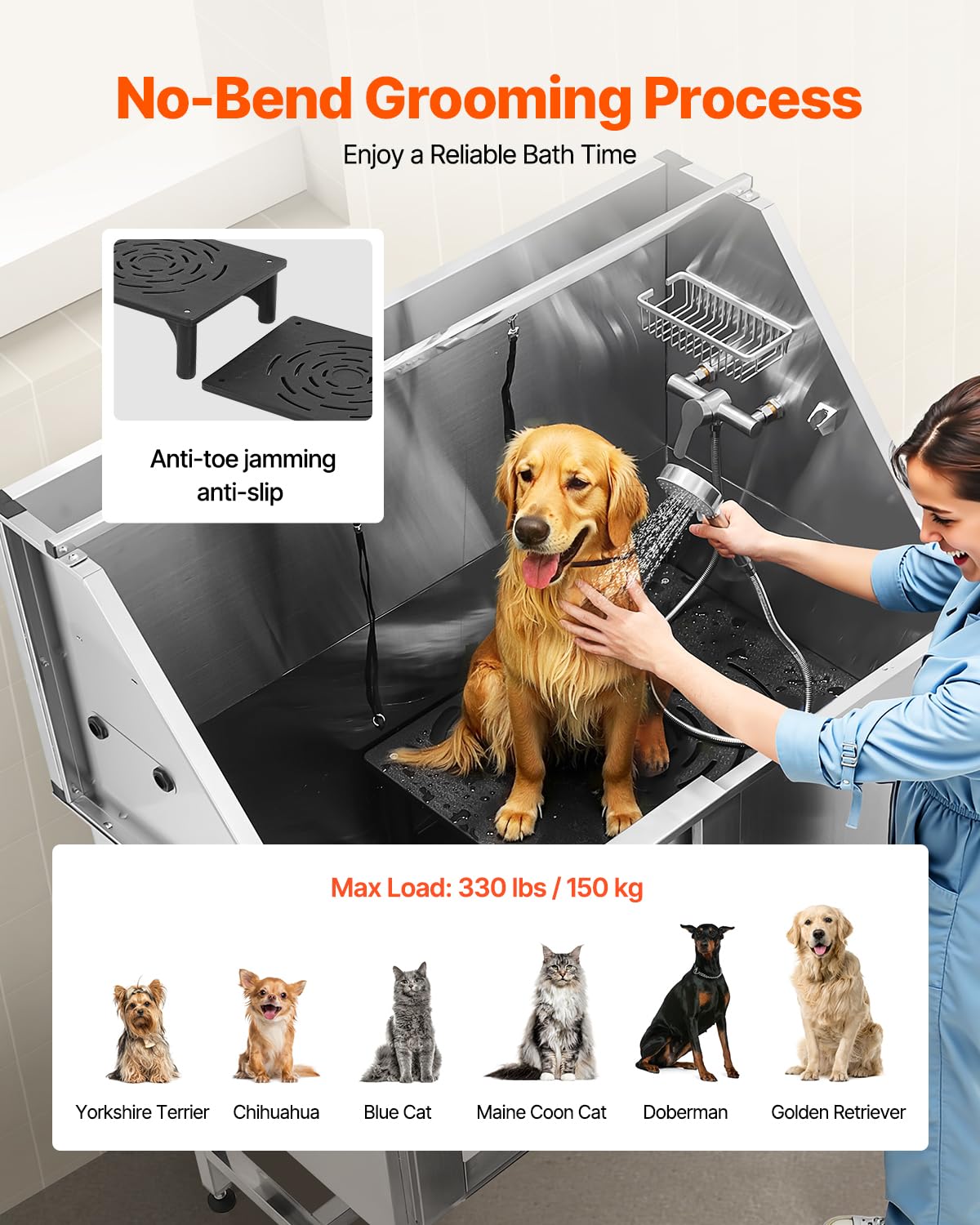 Stainless Steel 50 inch Pet Grooming Tub with Stairs F414970
