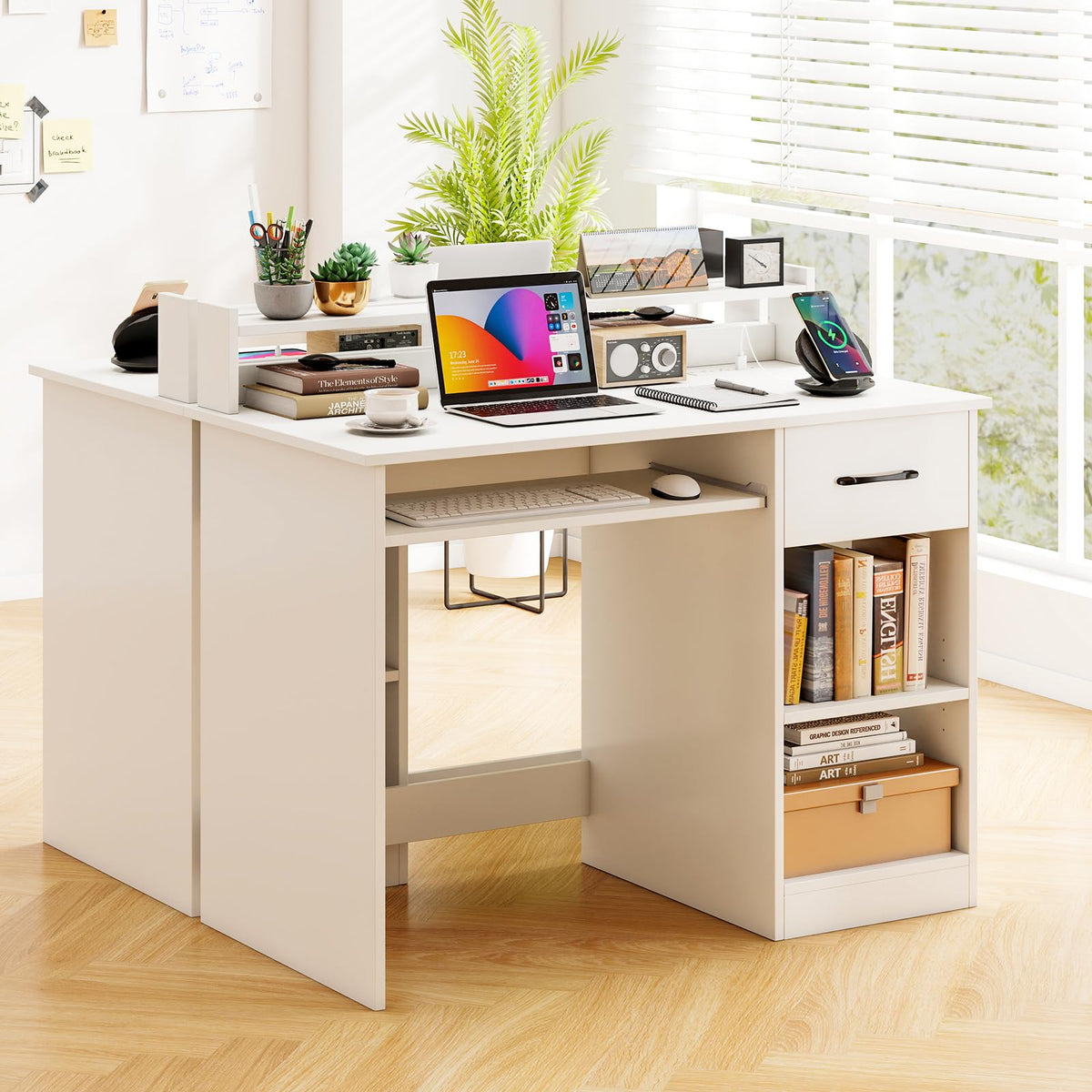 White Desk with Drawer and Keyboard Tray P719