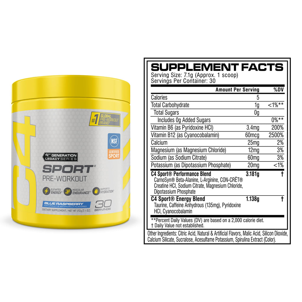 Pre Workout Powder with 135mg Caffeine, Blue Raspberry, 30 Serv T169