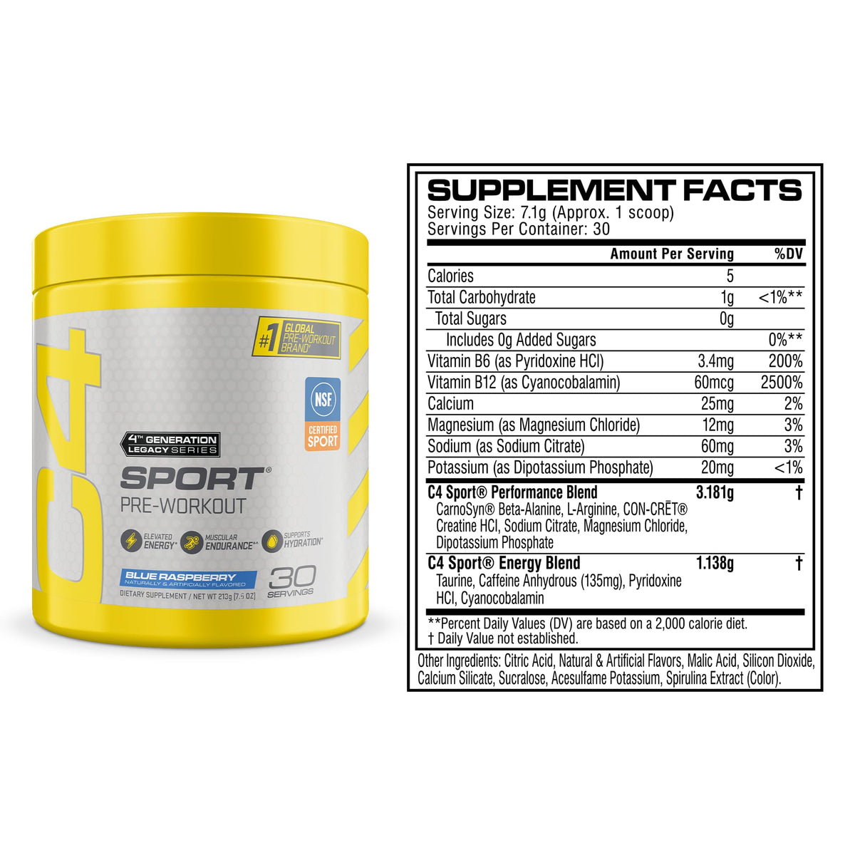 Pre Workout Powder with 135mg Caffeine, Blue Raspberry, 30 Serv T169