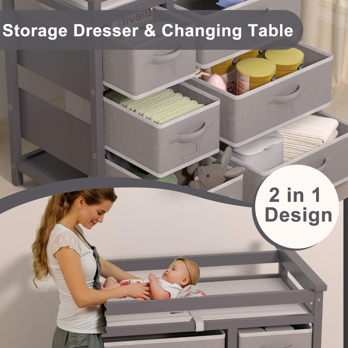 Baby Changing Table with 6 Drawers Storage Station Y88828
