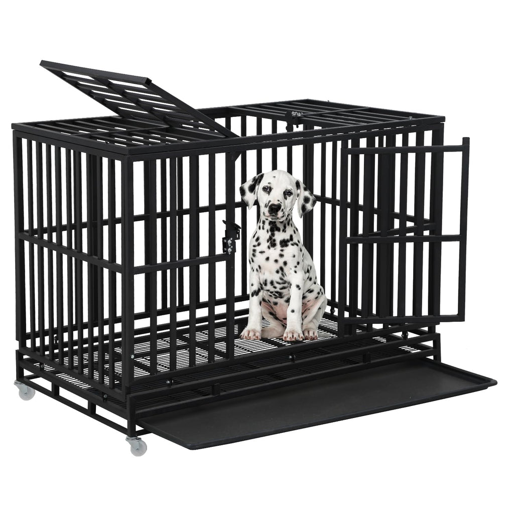 48 Inch Heavy Duty Dog Crate with Plastic Tray Double Doors J8225