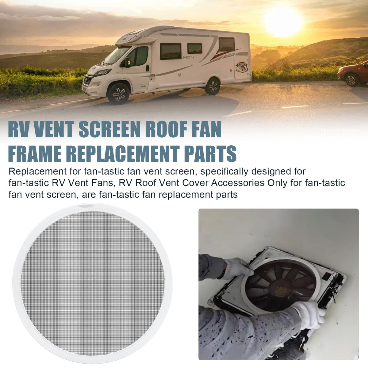White 2PCS RV Vent Screen Roof Fan Frame Parts W404733