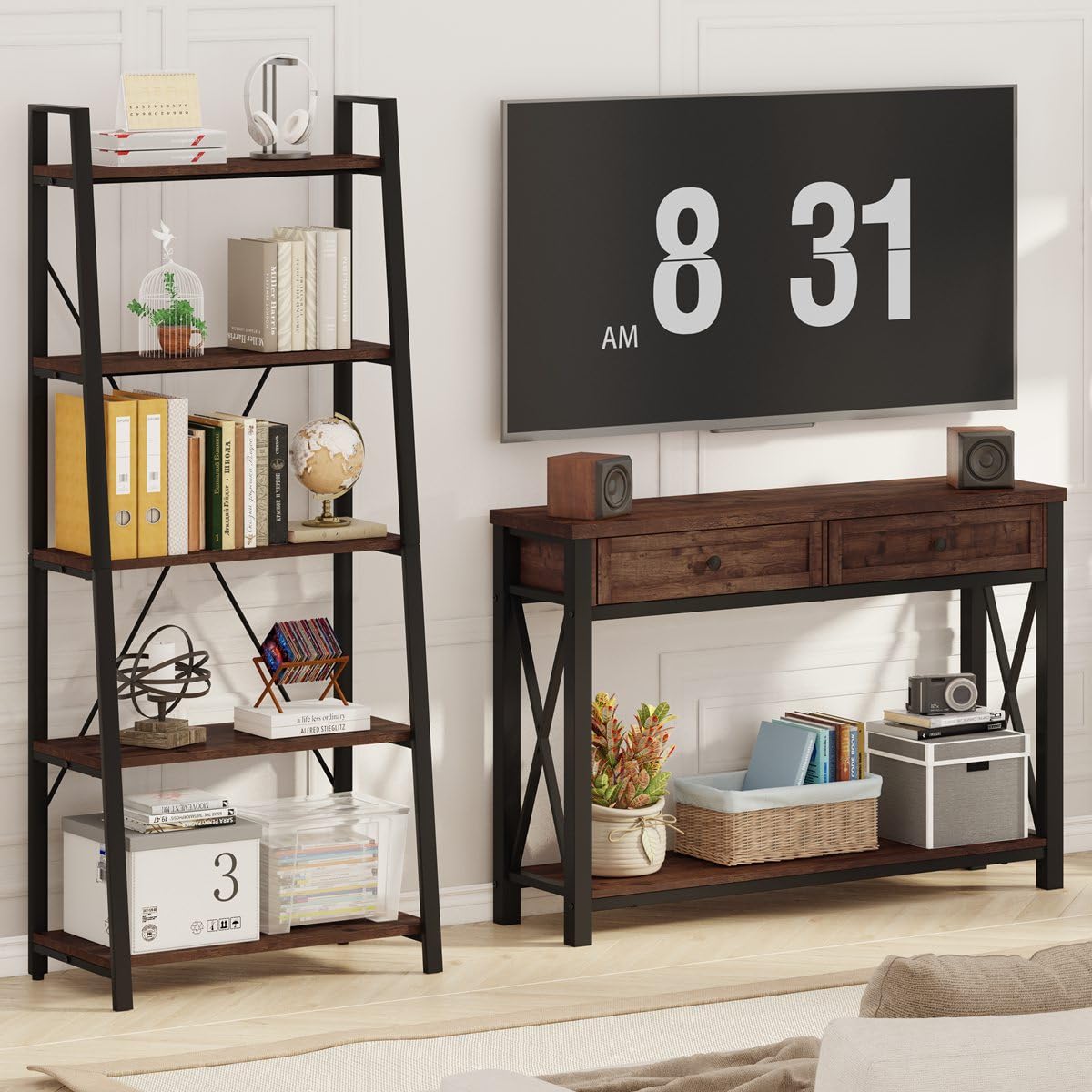Rustic Oak 47 Inch Console Table with 2 Drawers Q22514