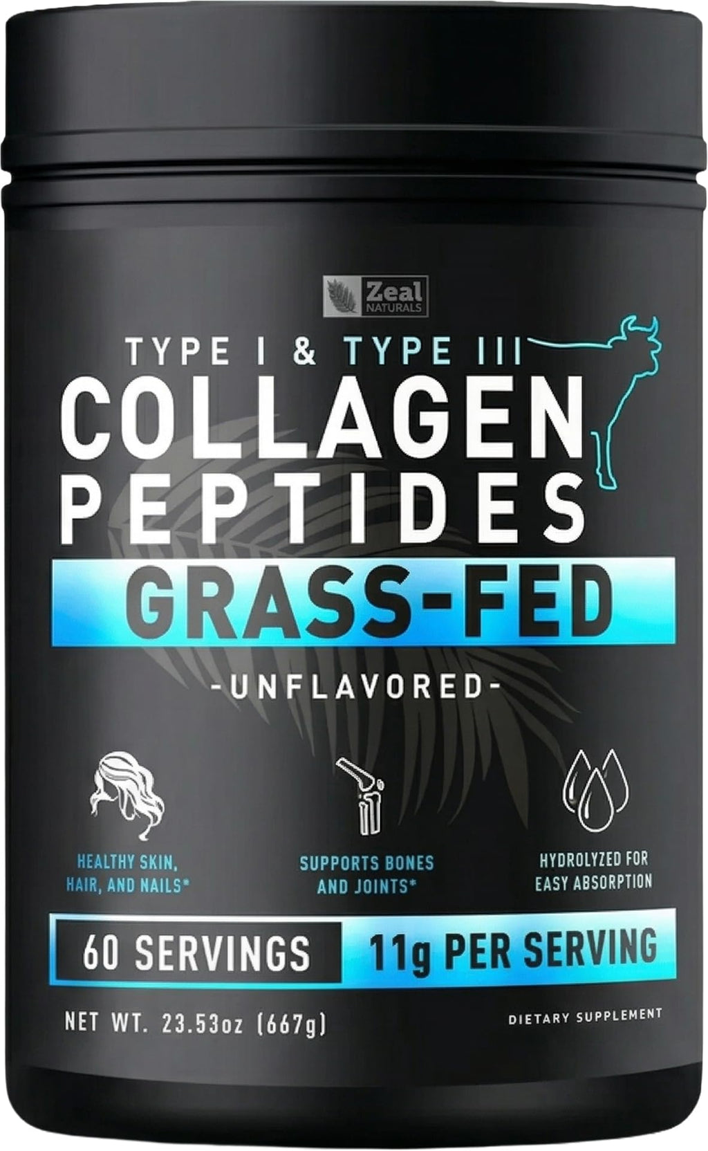Hydrolyzed Collagen Peptides Powder, 10g Protein, Unflavored, 23.53 oz H339236