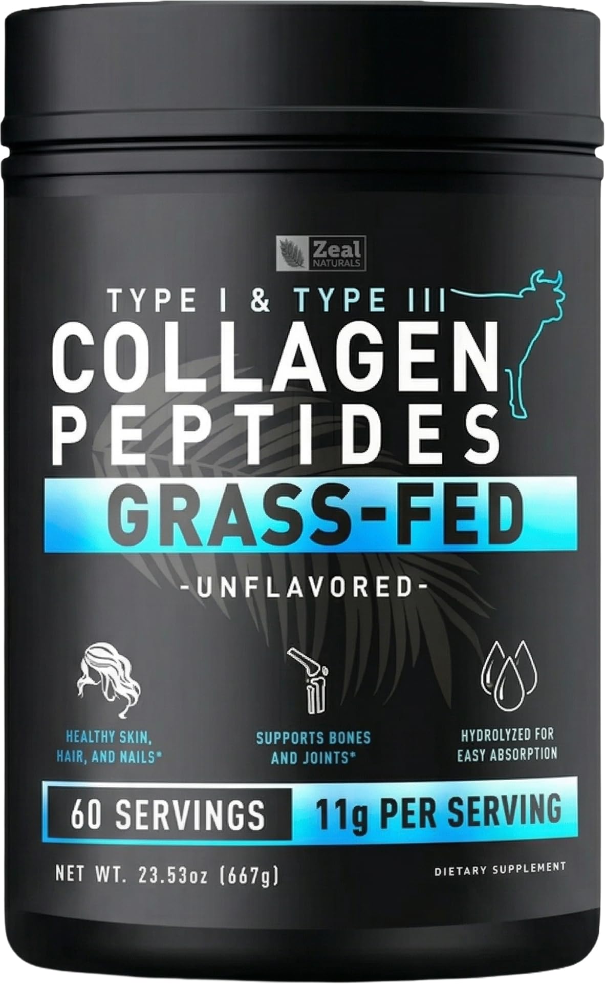 Hydrolyzed Collagen Peptides Powder, 10g Protein, Unflavored, 23.53 oz H339236