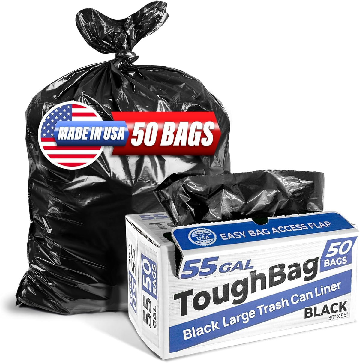 55 Gallon Heavy Duty Trash Bags, 50 Ct, Black, 1.2 Mil X9189