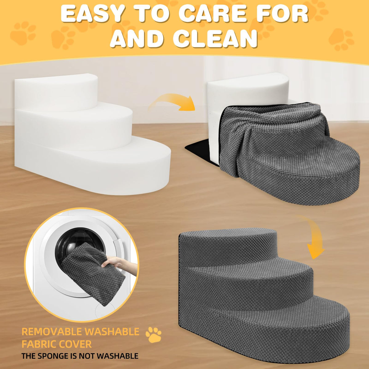 Grey 3 Steps Foam Dog Stairs R4242