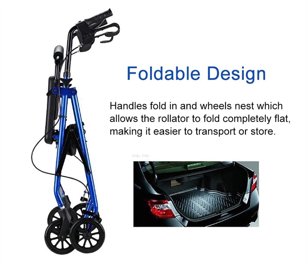 Blue Foldable Lightweight Rolling Walker with Seat L820