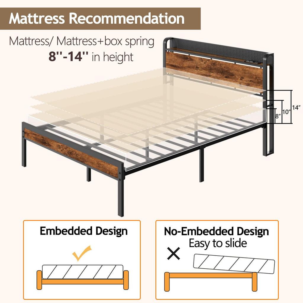 Full Bed Frame with Headboard and LED Lights Q62854
